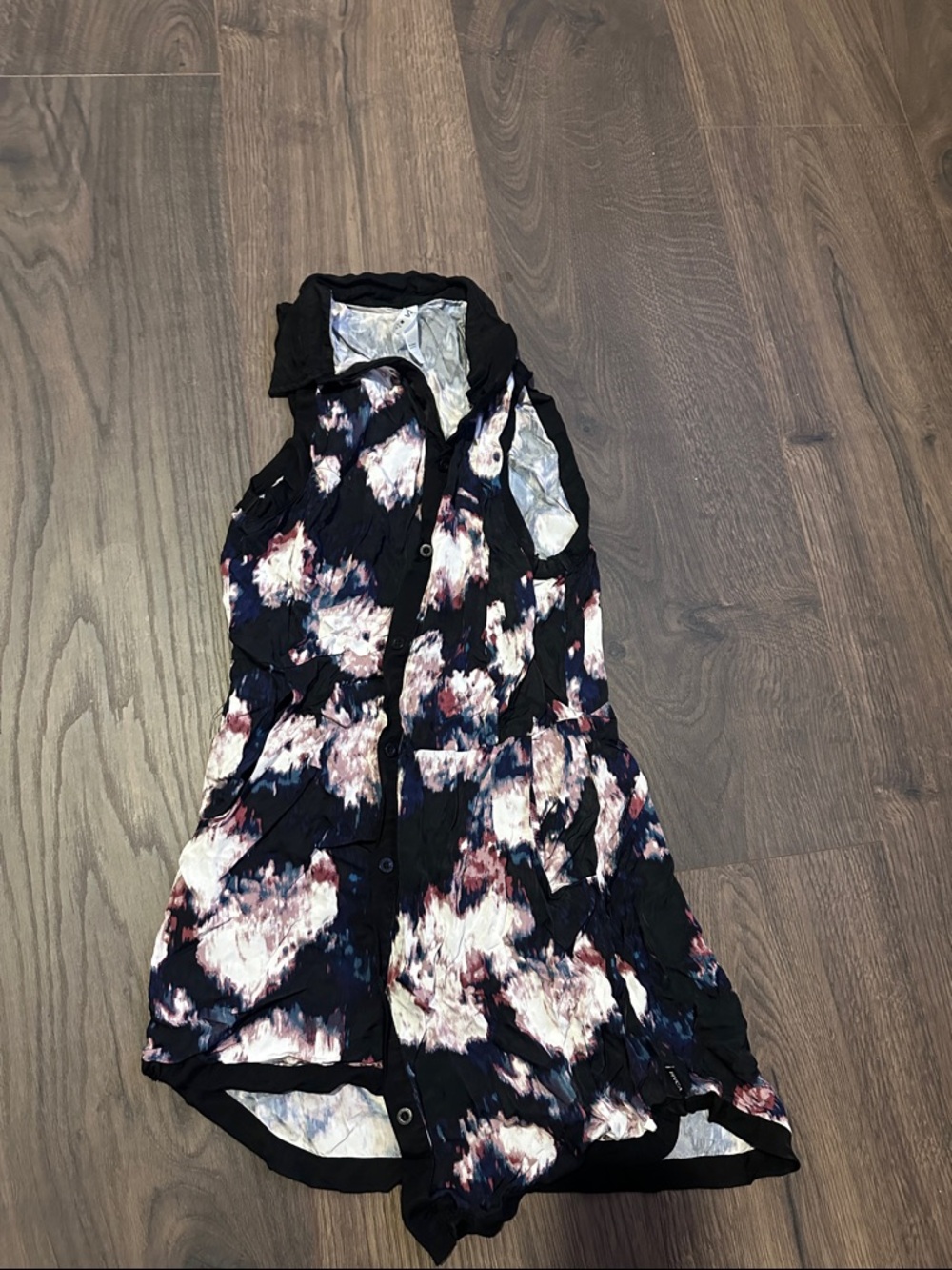 RVCA Black Floral Mini Dress with Pink and White Accents
